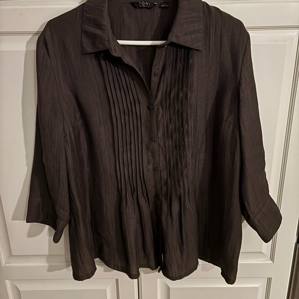Toni Morgan Top L Bamboo Poly Blend Pintuck‎ Pleats